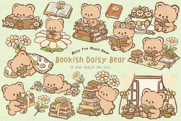 Download Kawaii Bookish Daisy Bear Clipart - Bear clipart Collection