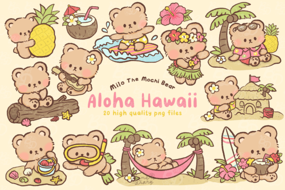 Download Kawaii Aloha Hawaii Bear Clipart - Bear clipart Collection
