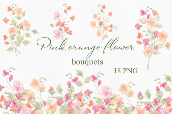 Download Watercolor Pink Orange Flower Bouquets - Premium Resources