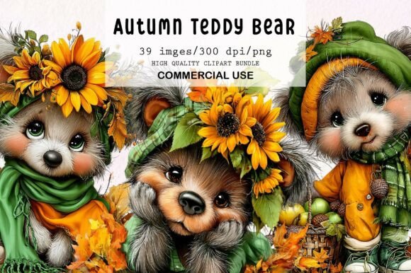 Download Whimsical Autumn Teddy Bear Clipart Bund - Bear clipart Collection