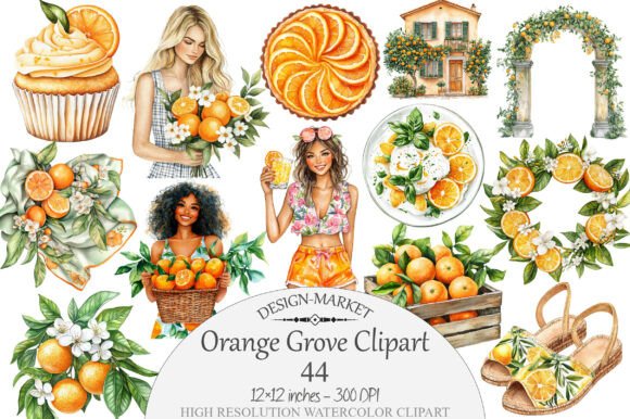 Download Watercolor Orange Grove Clipart - Orange Collection