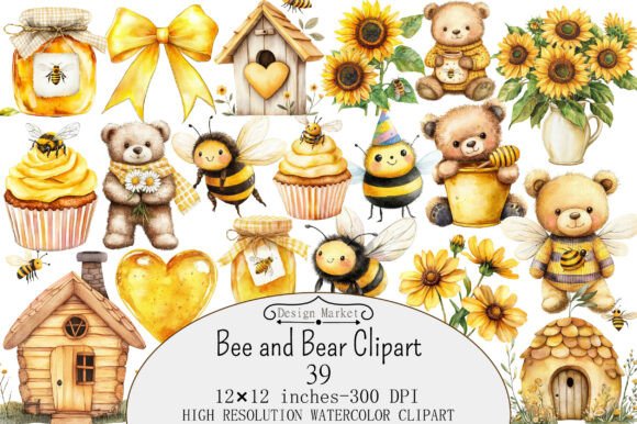 Download Watercolor Bee and Bear Clipart - Bear clipart Collection