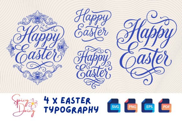 Download Happy Easter Typography X 4 SVG PNG Set - Happy easter Collection