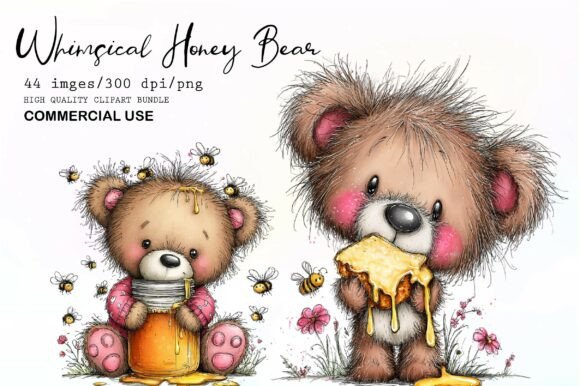 Download Whimsical Honey Bear Clipart Set - Bear clipart Collection