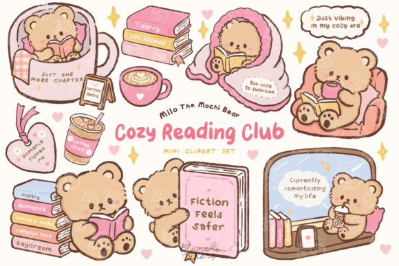 Download Kawaii Cozy Reading Club Bear Clipart - Bear clipart Collection