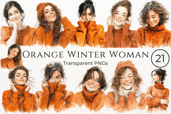 Download Orange Winter Woman Watercolor Clipart - Premium Resources